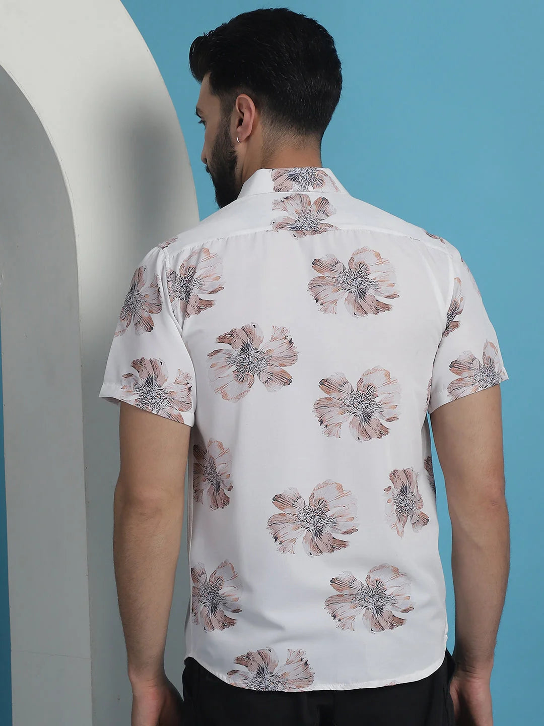 White Floral Printed Cotton Mens Shirt | Casual Style
