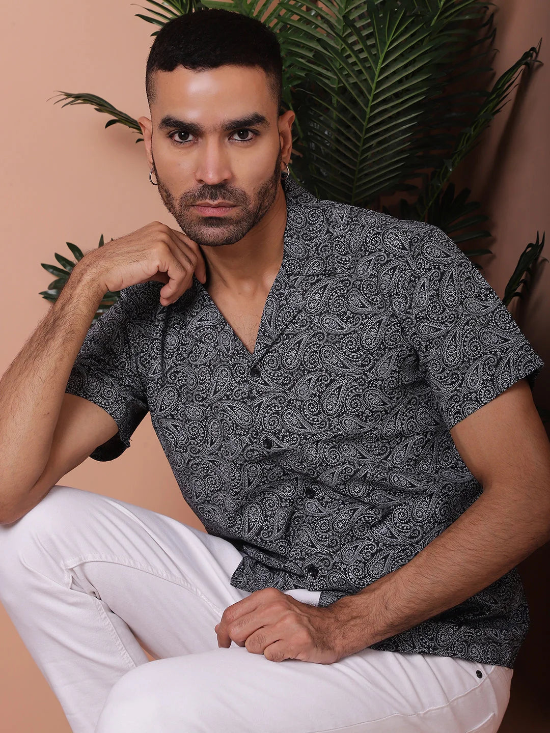 Black Paisley Printed Cotton Casual Shirt-SF-935Black