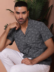 Black Paisley Printed Cotton Casual Shirt-SF-935Black