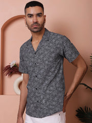 Black Paisley Printed Cotton Casual Shirt-SF-935Black