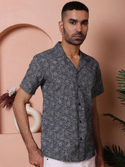 Black Paisley Printed Cotton Casual Shirt-SF-935Black