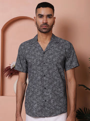 Black Paisley Printed Cotton Casual Shirt-SF-935Black