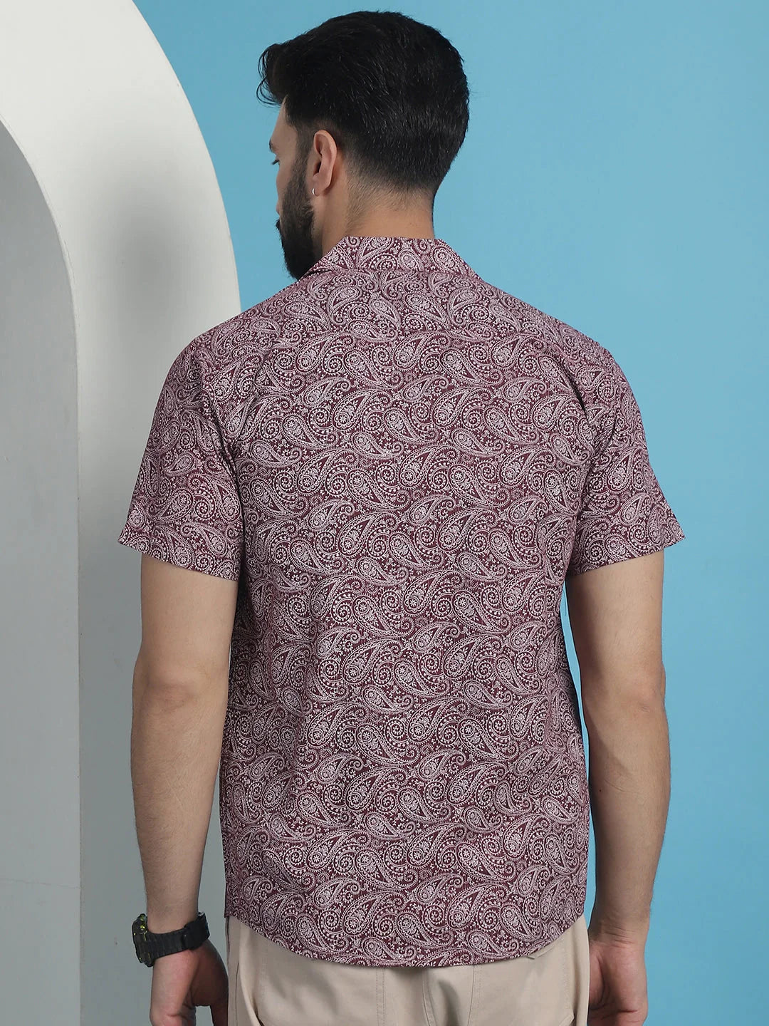Maroon Paisley Cotton Shirt | Printed Beach Shirts for Men