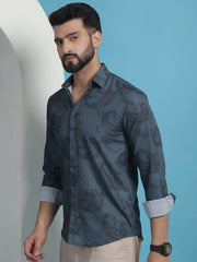 Grey Floral Printed Cotton Casual Shirt-SF-936Grey