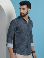 Grey Floral Printed Cotton Casual Shirt-SF-936Grey