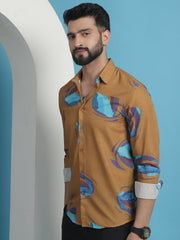 Mustard Floral Printed Cotton Casual Shirt-SF-936Mustard