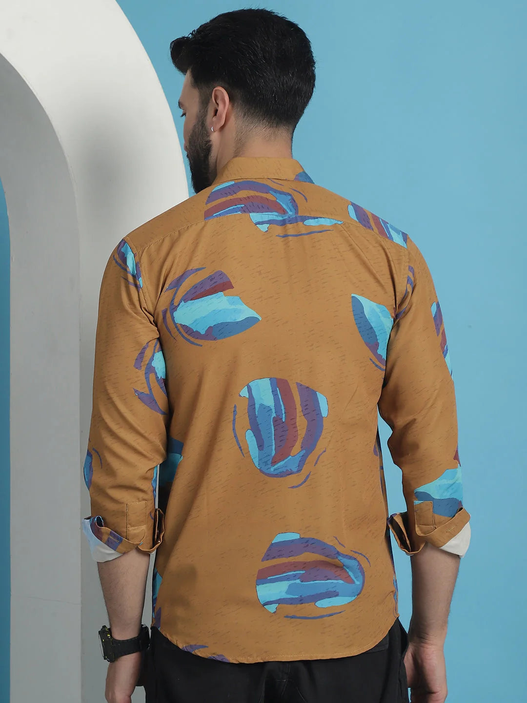 Mustard Floral Cotton Shirt | Stylish Printed Mens Shirt