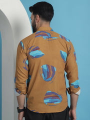 Mustard Floral Printed Cotton Casual Shirt-SF-936Mustard