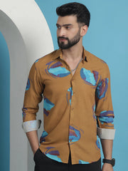 Mustard Floral Printed Cotton Casual Shirt-SF-936Mustard