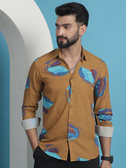 Mustard Floral Printed Cotton Casual Shirt-SF-936Mustard