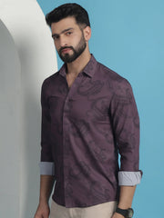 Purple Floral Printed Cotton Casual Shirt-SF-936Purple
