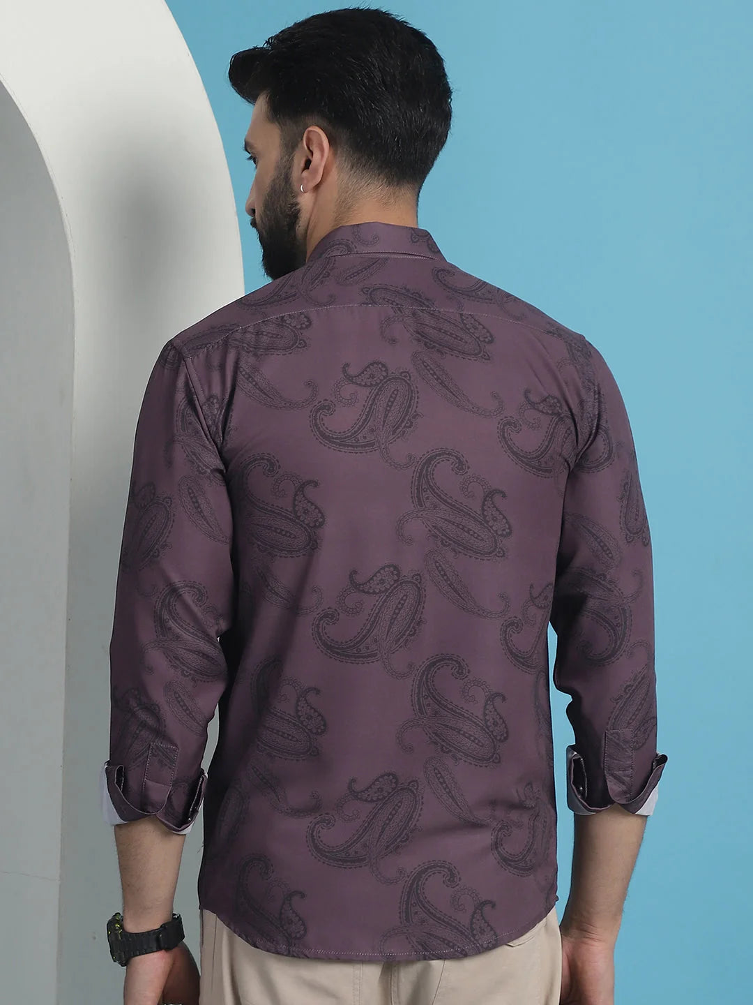 Purple Floral Printed Cotton Shirt | Casual Mens Shirt