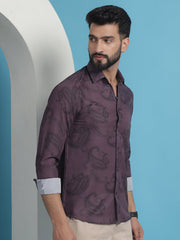 Purple Floral Printed Cotton Casual Shirt-SF-936Purple