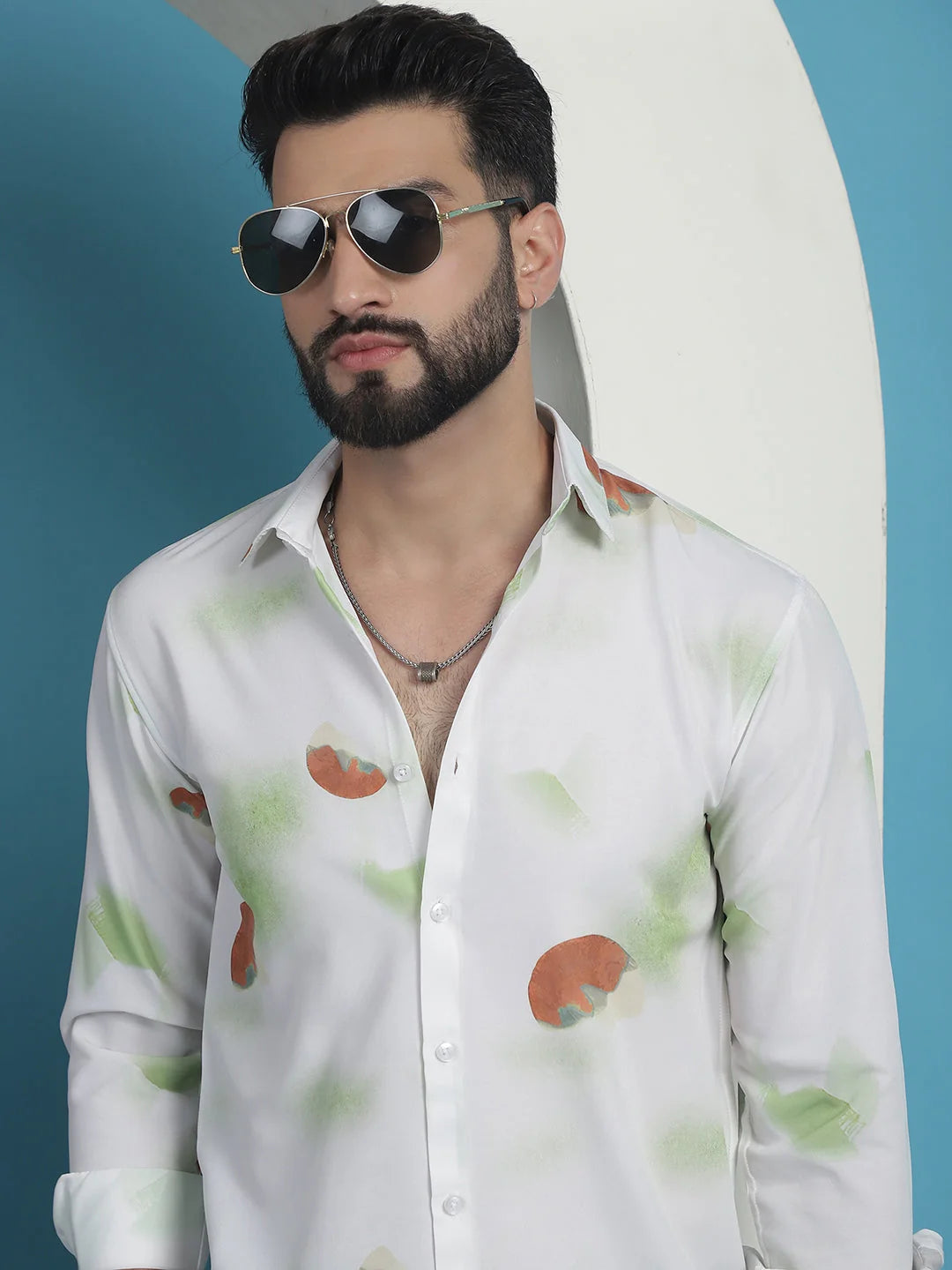White Floral Printed Cotton Casual Shirt-SF-936White
