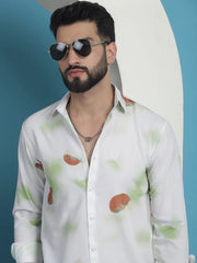 White Floral Printed Cotton Casual Shirt-SF-936White