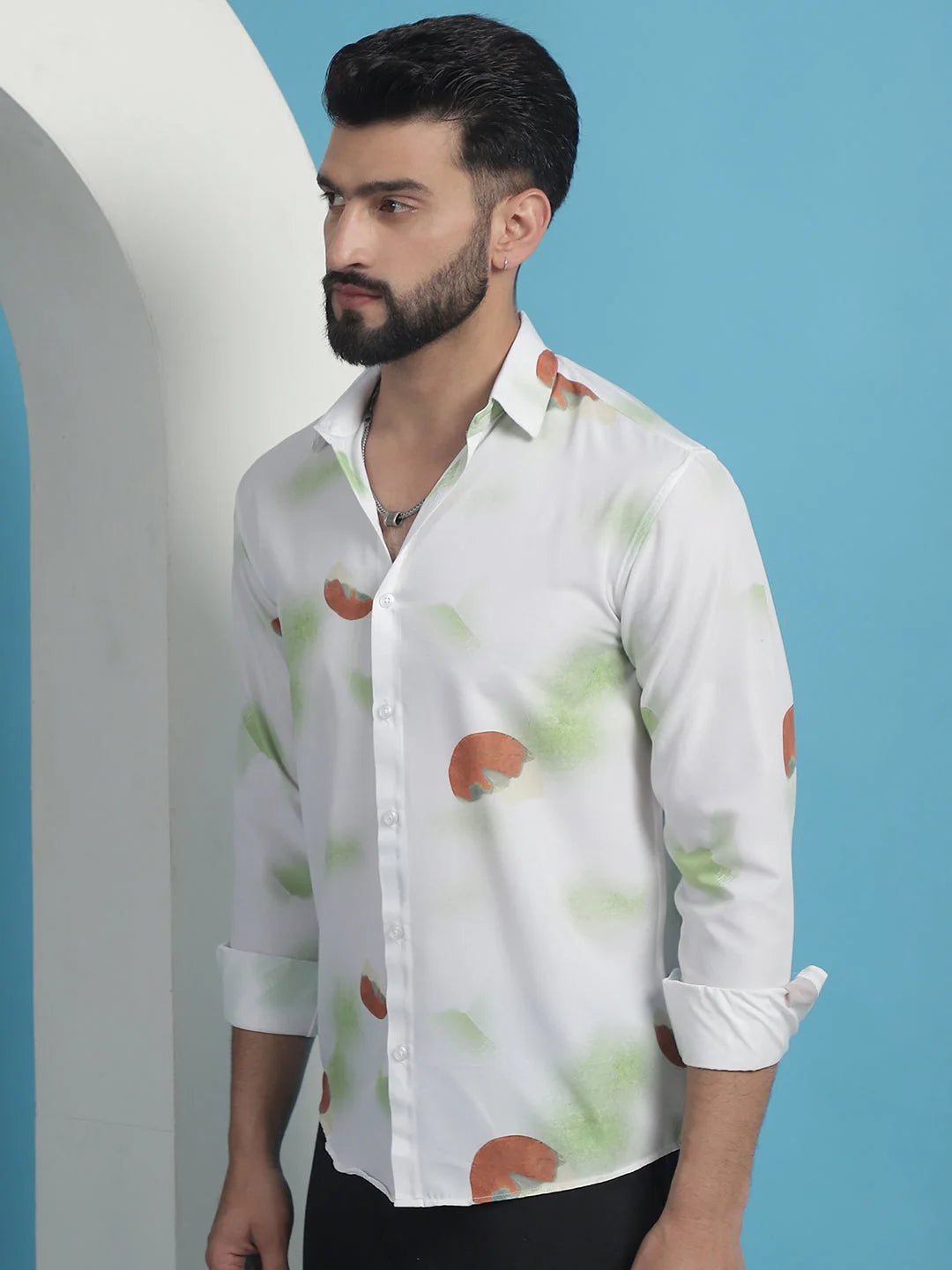 Floral Printed Cotton Shirt - White Mens Shirt