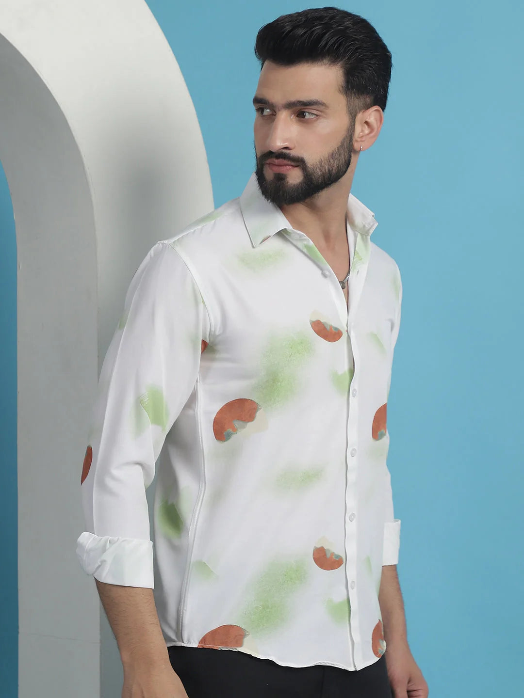 Floral Printed Cotton Shirt - White Mens Shirt