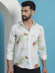 White Floral Printed Cotton Casual Shirt-SF-936White