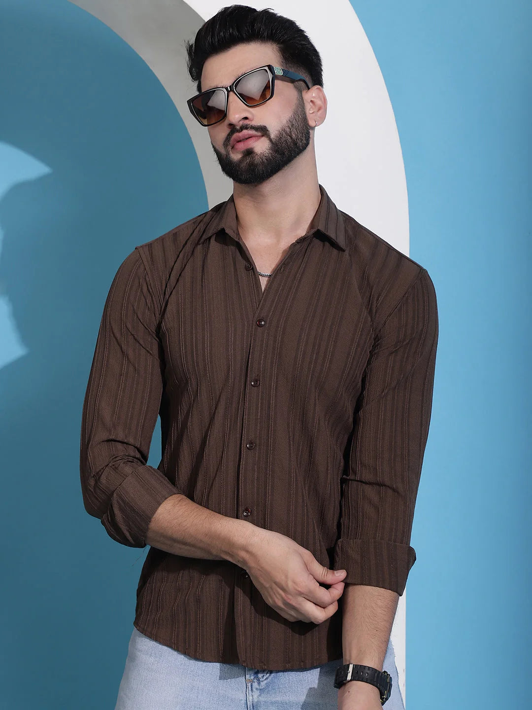 Brown Striped Cotton Mens Shirt | Casual & Formal Shirts