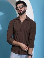 Brown Striped Casual Shirt for Mens.-SF-937Coffee