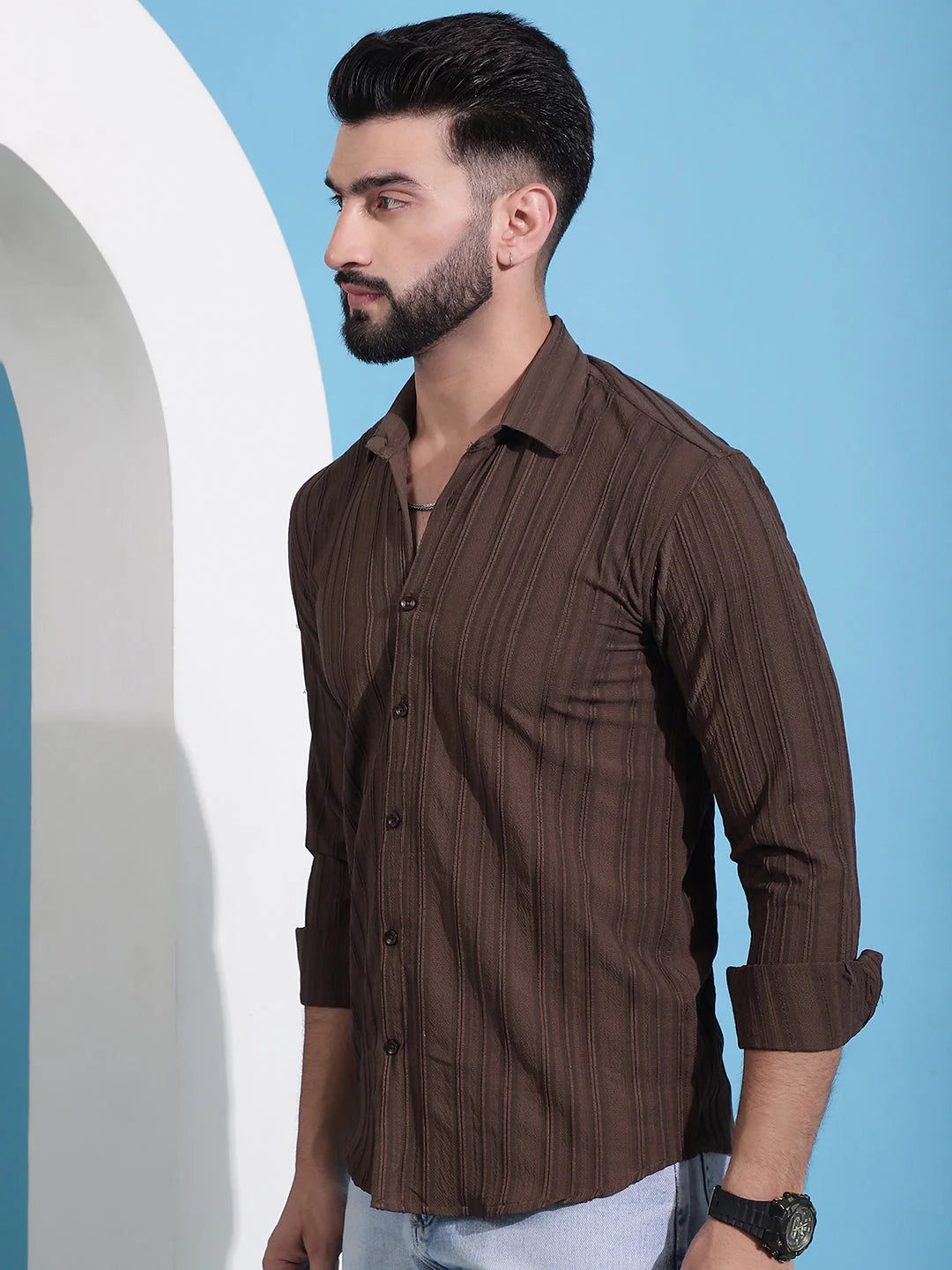 Brown Striped Cotton Mens Shirt | Casual & Formal Shirts