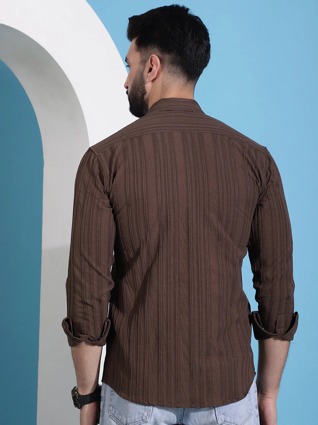 Brown Striped Cotton Mens Shirt | Casual & Formal Shirts