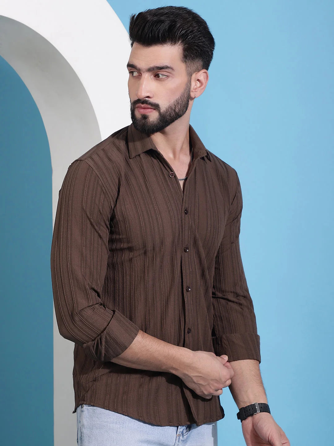 Brown Striped Cotton Mens Shirt | Casual & Formal Shirts