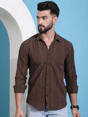 Brown Striped Casual Shirt for Mens.-SF-937Coffee