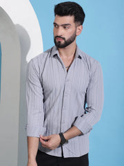 Grey Striped Casual Shirt for Mens.-SF-937Light-Grey
