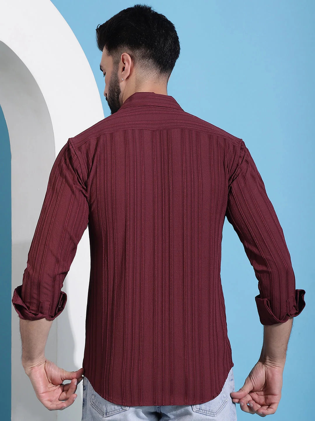 Maroon Striped Cotton Mens Shirt | Casual & Formal Shirts