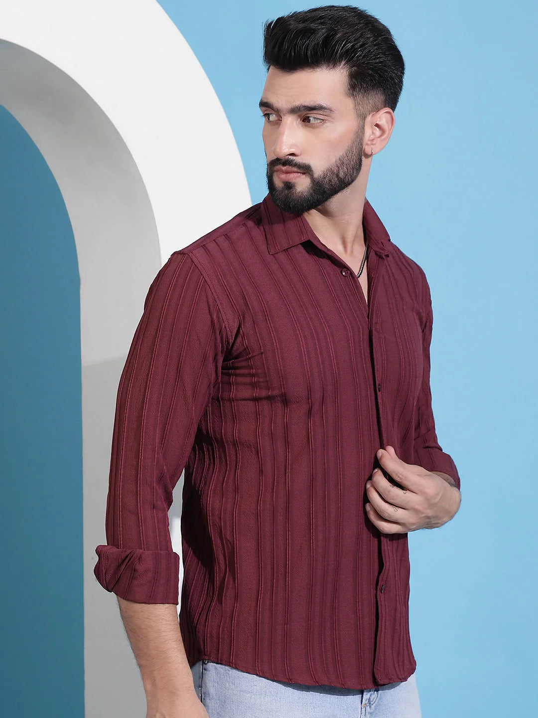 Maroon Striped Cotton Mens Shirt | Casual & Formal Shirts