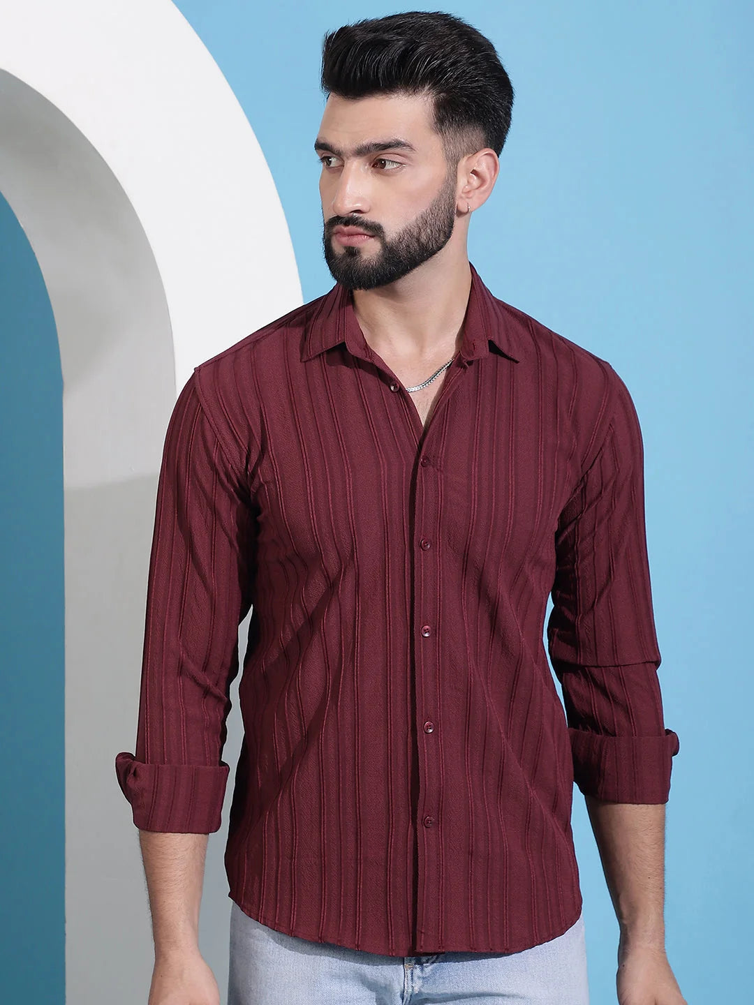 Maroon Striped Cotton Mens Shirt | Casual & Formal Shirts