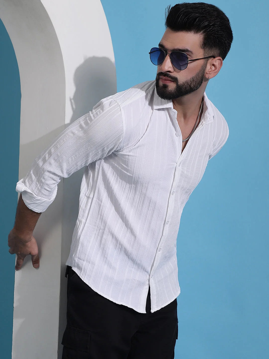 White Striped Cotton Mens Shirt | Casual & Formal Shirts