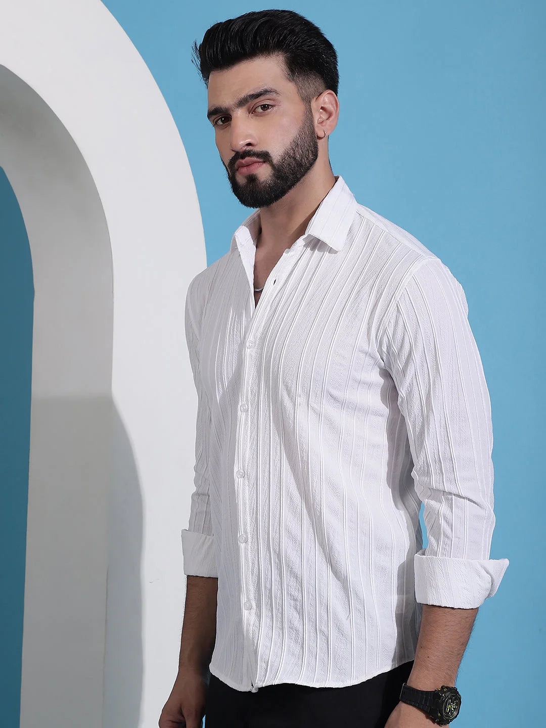 White Striped Cotton Mens Shirt | Casual & Formal Shirts