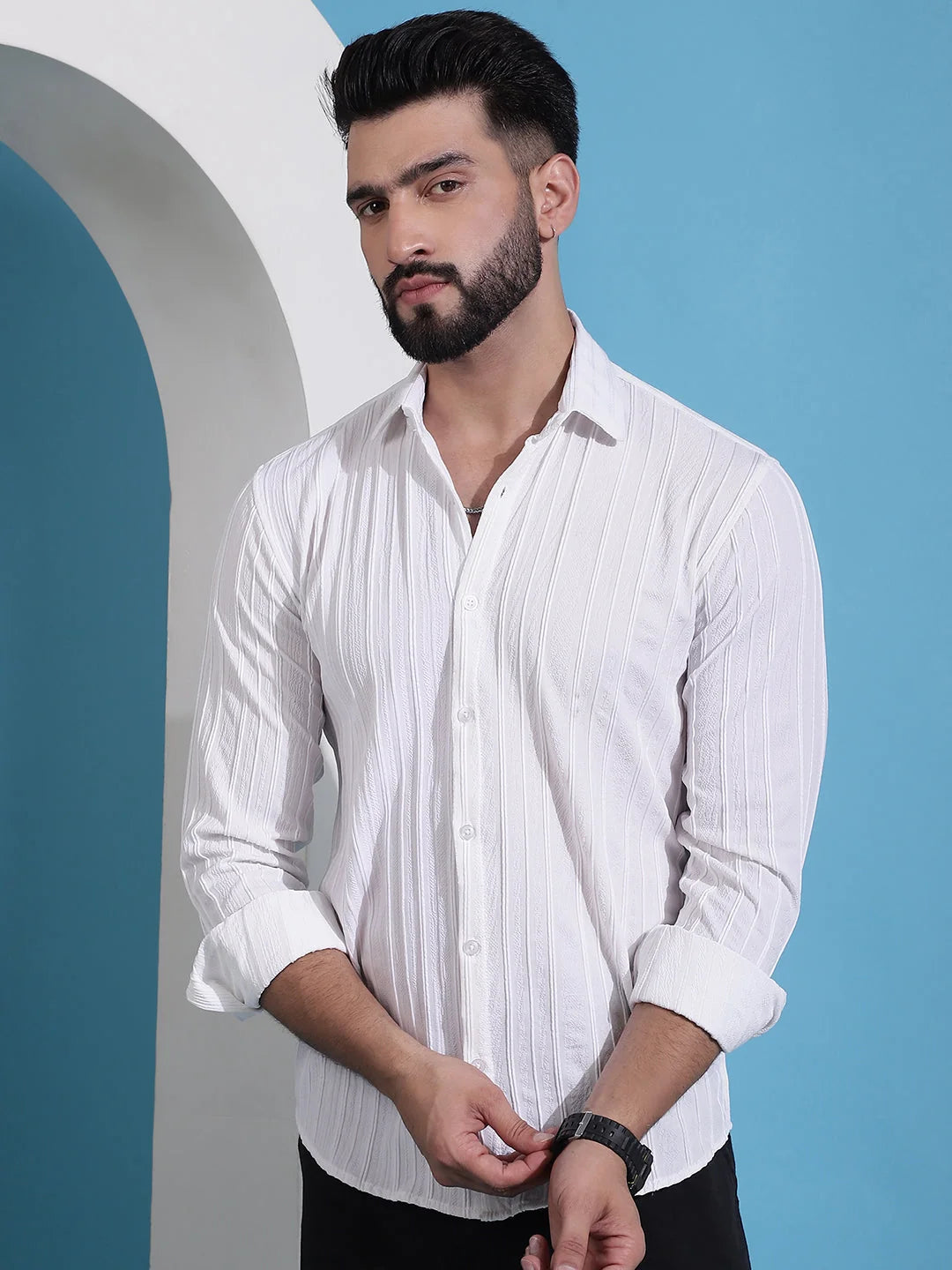 White Striped Cotton Mens Shirt | Casual & Formal Shirts