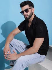 Men Embossed Design Cotton Shirt-SF-938Black