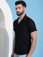 Men Embossed Design Cotton Shirt-SF-938Black