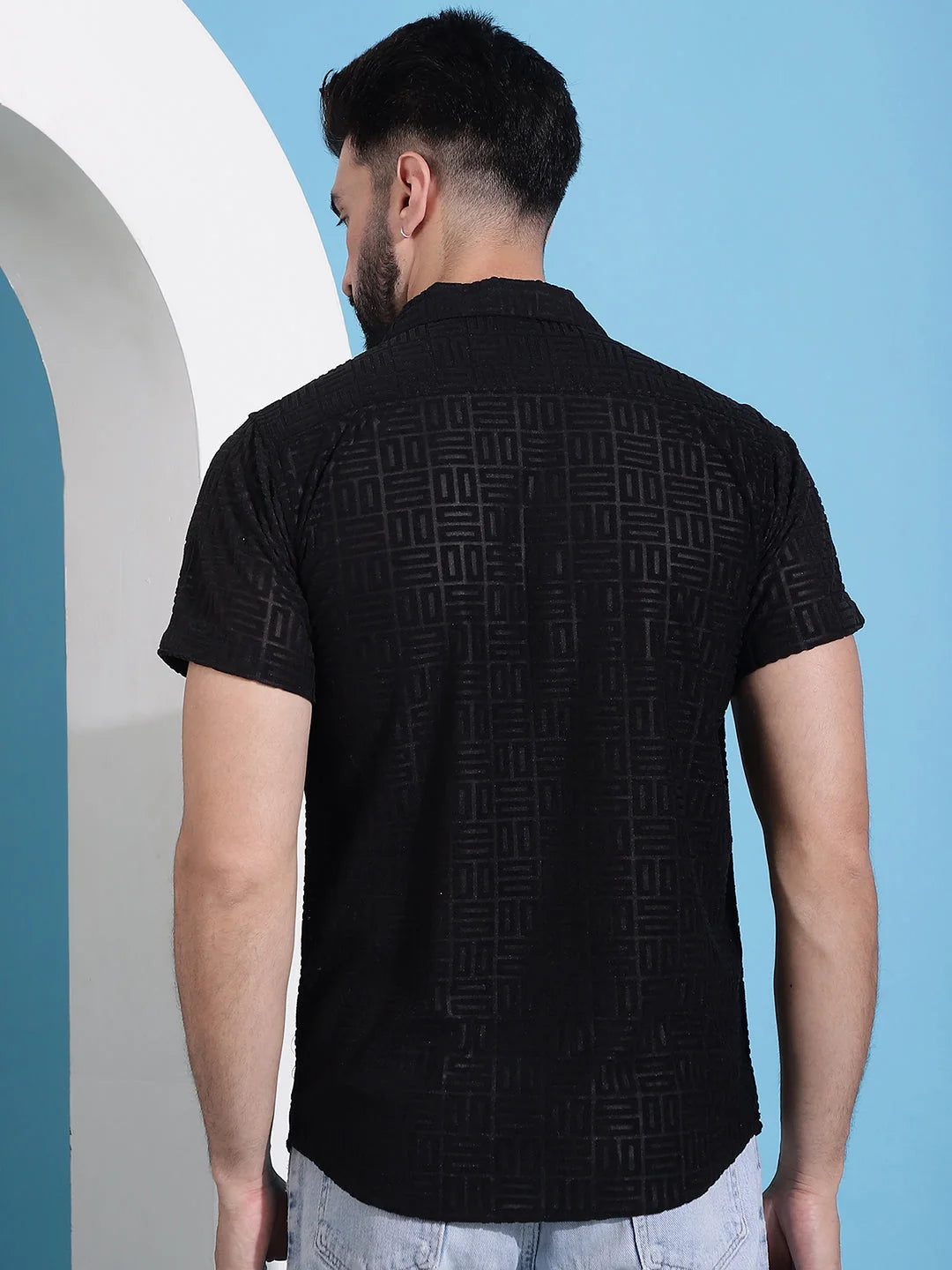 Black Embossed Design Cotton Shirt for Men | Mens Shirt