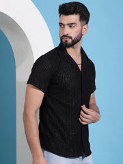 Men Embossed Design Cotton Shirt-SF-938Black