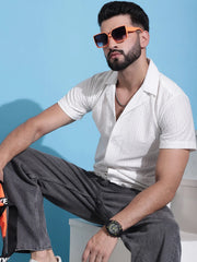 Men Embossed Design Cotton Shirt-SF-938White