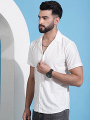 Men Embossed Design Cotton Shirt-SF-938White