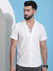 Men Embossed Design Cotton Shirt-SF-938White