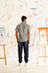 Classic Printed Spread Collar Short Sleeves Cotton Casual Shirt-SF-939Grey