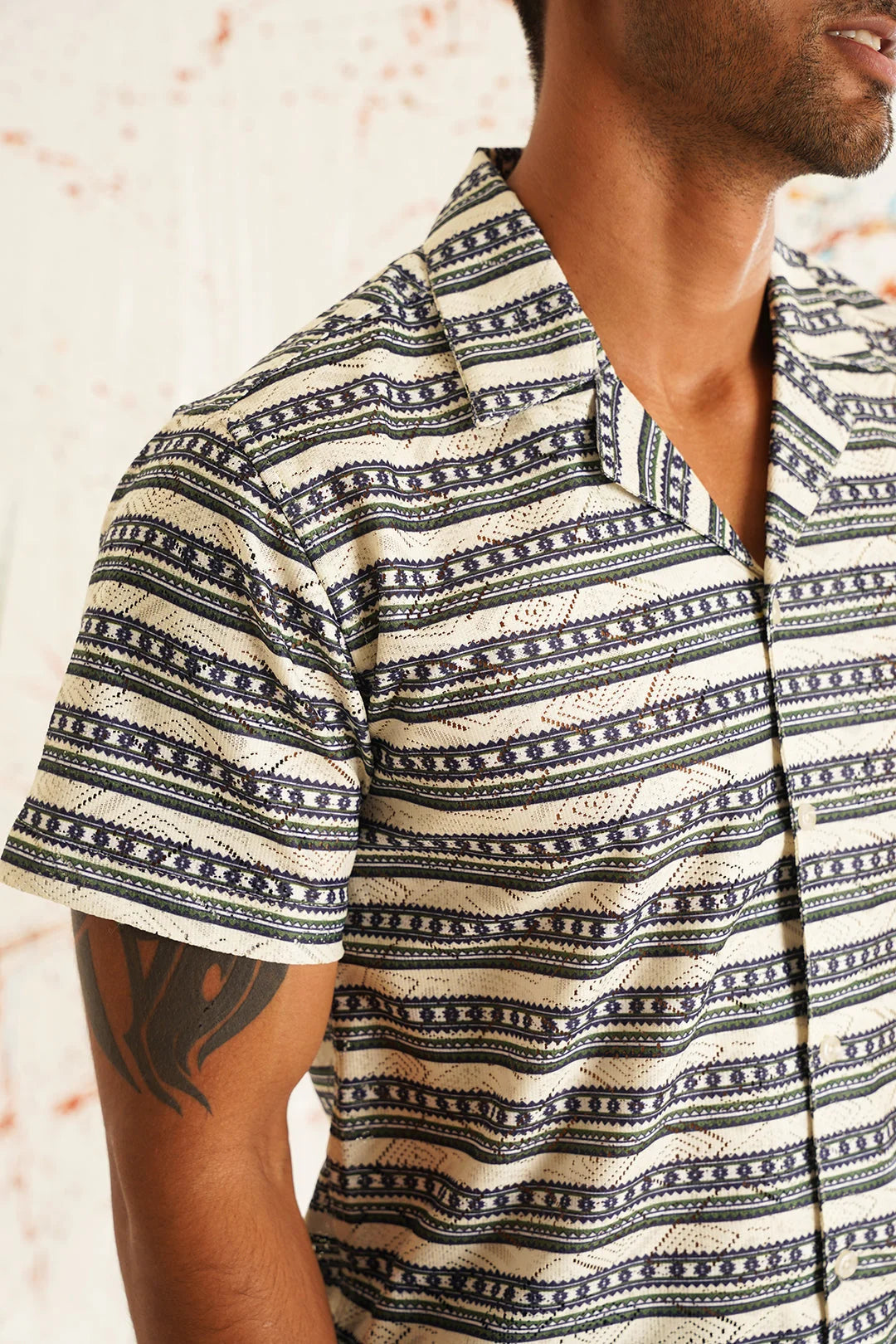 Grey Printed Cotton Shirt | Short Sleeve Mens Shirt