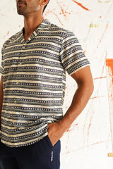 Classic Printed Spread Collar Short Sleeves Cotton Casual Shirt-SF-939Grey