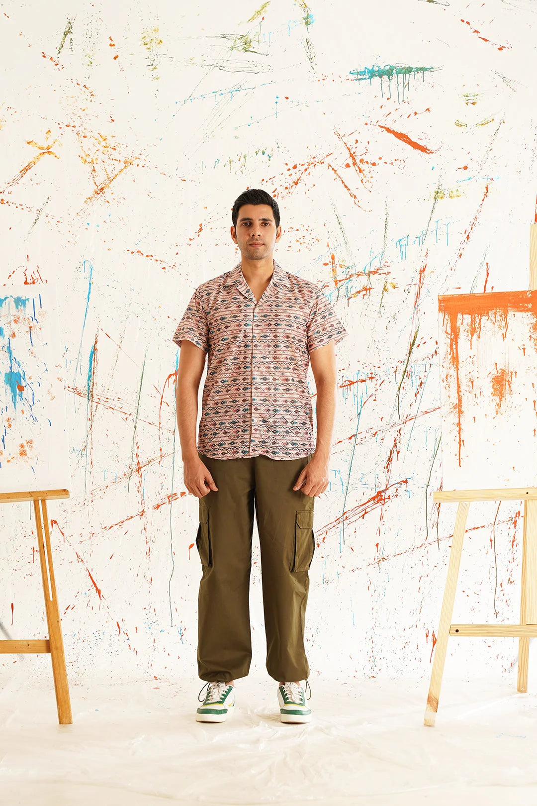 Peach Printed Cotton Shirt | Short Sleeve Mens Shirt