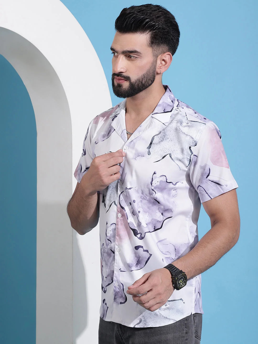 Light Purple Floral Cotton Shirt - Classic Printed Mens Shirt