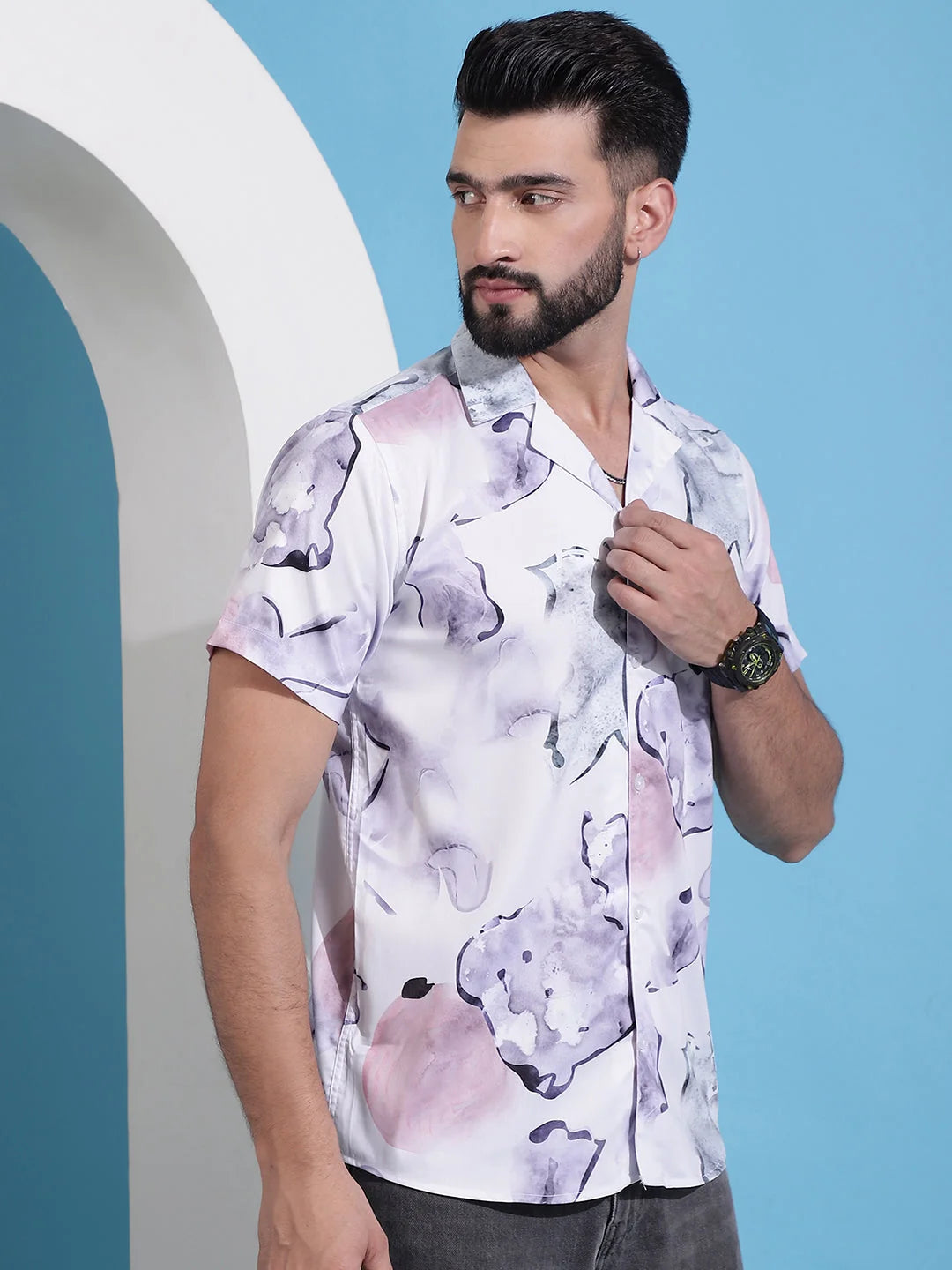 Light Purple Floral Cotton Shirt - Classic Printed Mens Shirt