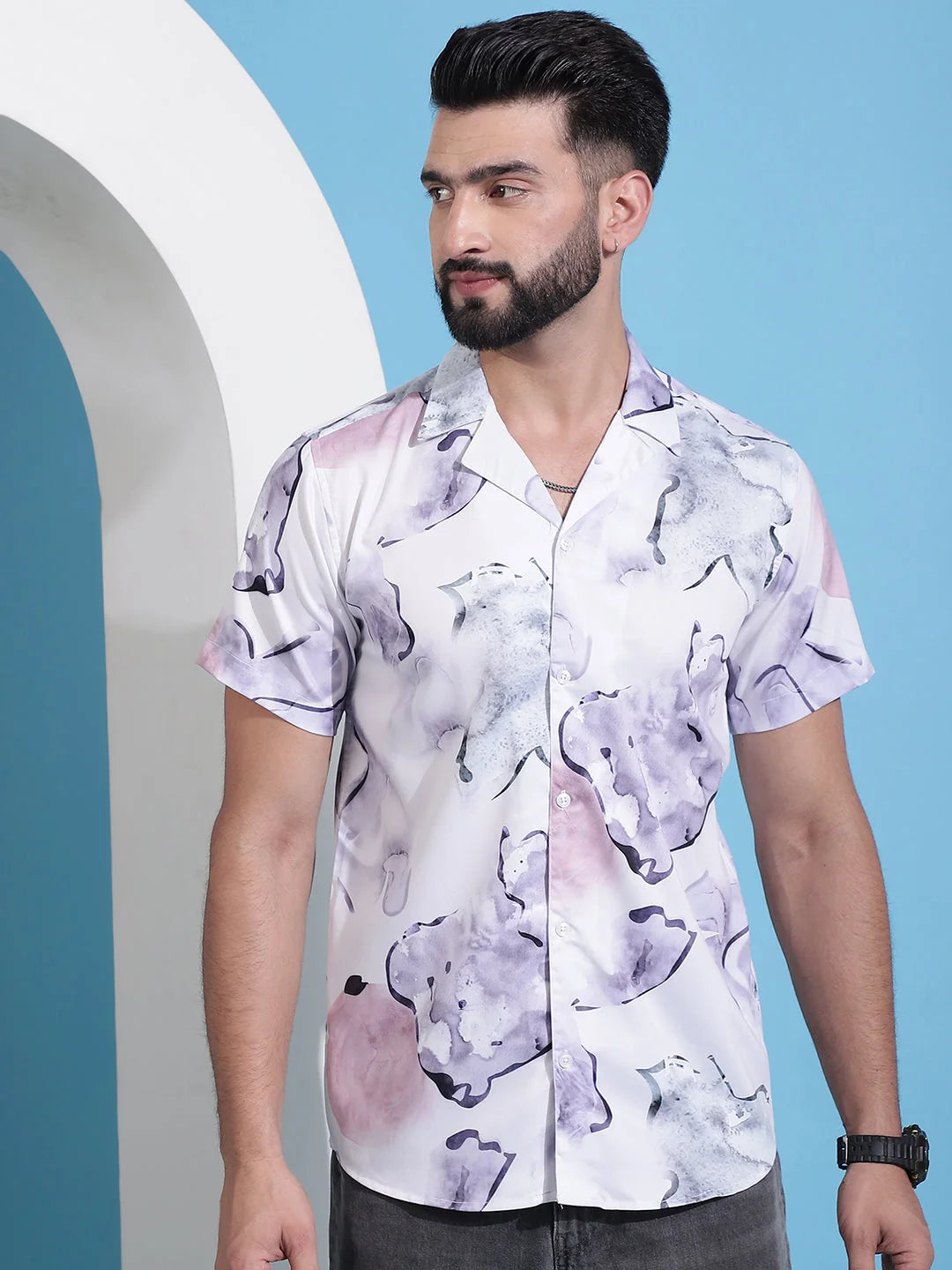 Light Purple Floral Cotton Shirt - Classic Printed Mens Shirt