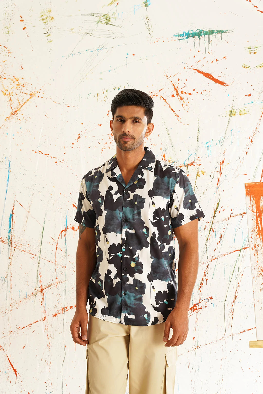 Floral Printed Cotton Casual Shirt | Spread Collar Mens Shirt